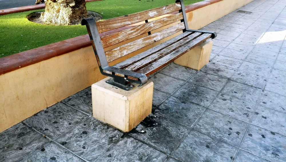 Banco en la zona ajardinada de la calle Obispo Barrachina de Elche Banco en la zona ajardinada de la calle Obispo Barrachina de Elche