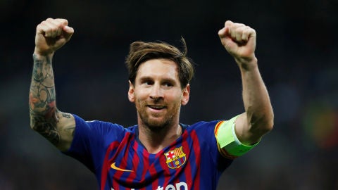 Messi celebra un gol con el Barcelona