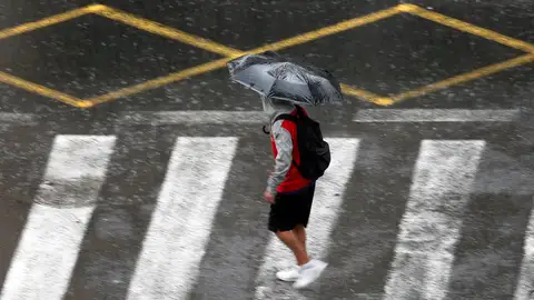 Una persona se protege de la lluvia con un paraguas.
