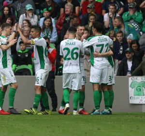 Los jugadores del Rubin Kazan celebran un gol en la Liga rusa Los jugadores del Rubin Kazan celebran un gol en la Liga rusa