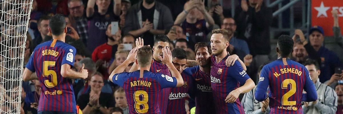 Los jugadores del Barça celebran uno de los goles contra el Sevilla Los jugadores del Barça celebran uno de los goles contra el Sevilla