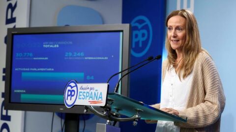 La vicesecretaria de Comunicaci&oacute;n del PP, Marta Gonz&aacute;lez, en una rueda de prensa