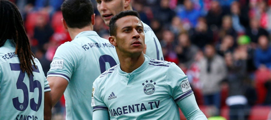 Thiago Alcántara celebra un gol con el Bayern Thiago Alcántara celebra un gol con el Bayern