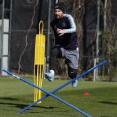 Messi, durante el entrenamiento del Barcelona