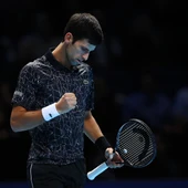 Novak Djokovic levanta el puño para celebrar su victoria Novak Djokovic levanta el puño para celebrar su victoria