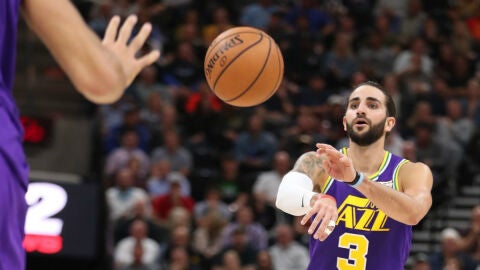 Ricky Rubio, en una acci&oacute;n con los Jazz
