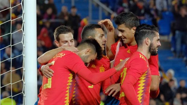España celebra el gol de Brais España celebra el gol de Brais
