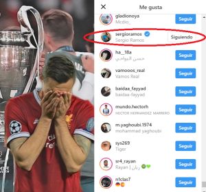 La publicación a la que dio 'me gusta' Ramos La publicación a la que dio 'me gusta' Ramos