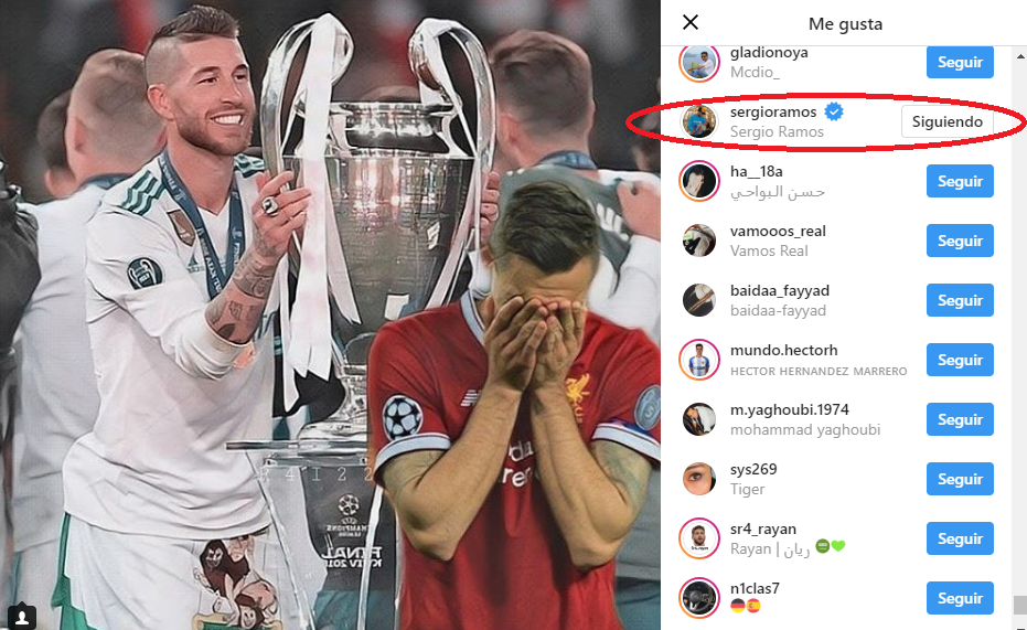 Sergio Ramos se 'venga' de Lovren en una publicación de Instagram Sergio Ramos se 'venga' de Lovren en una publicación de Instagram