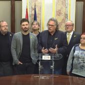 Joan Tardá, Gabriel Rufián y el resto de diputados de ERC, en rueda de prensa