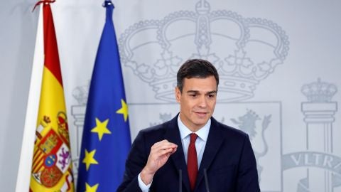 Pedro S&aacute;nchez en una comparecencia en Moncloa