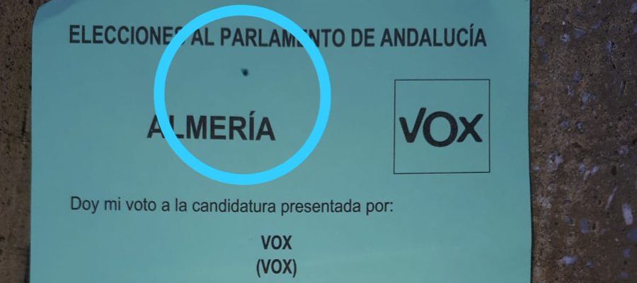 Una papeleta de Vox pintada Una papeleta de Vox pintada