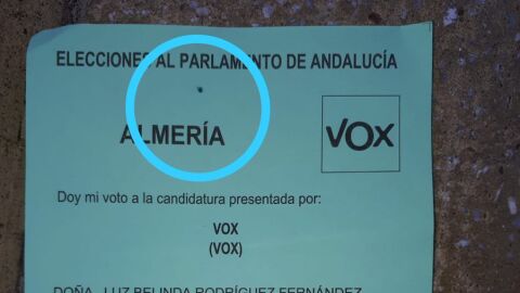 Una papeleta de Vox pintada