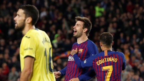Gerard Piqu&eacute; celebra el 1-0 ante el Villarreal