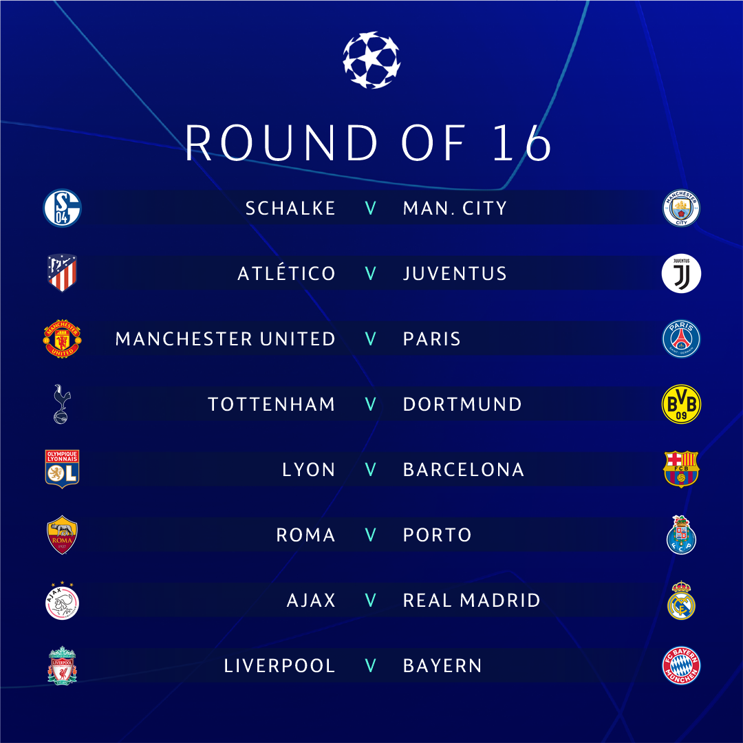 Atlético de Madrid-Juventus, Olympique de Lyon-Barcelona, Ajax-Real Madrid, cruces de octavos de la Champions League Atlético de Madrid-Juventus, Olympique de Lyon-Barcelona, Ajax-Real Madrid, cruces de octavos de la Champions League