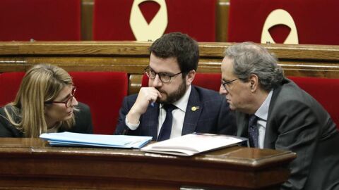 Quim Torra, Elsa Artadi y Pere Aragon&egrave;s