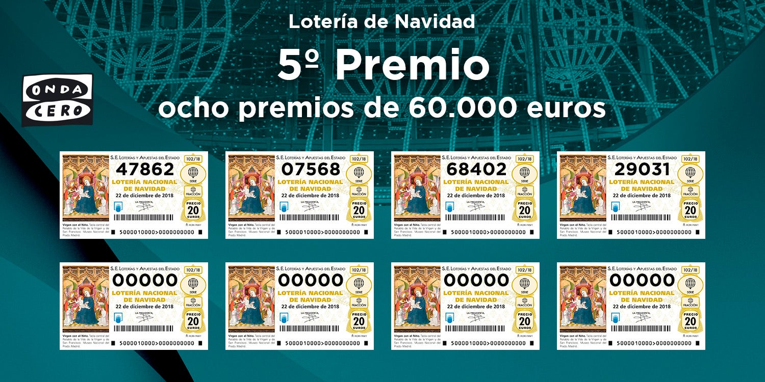 El 47.862, 7.568, 68402, 29031, 63025 y 20202, quintos premios de la Lotería de Navidad El 47.862, 7.568, 68402, 29031, 63025 y 20202, quintos premios de la Lotería de Navidad