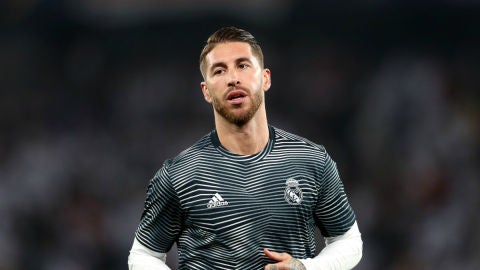 Sergio Ramos, en un calentamiento