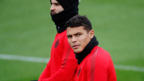 Thiago Silva, durante un entrenamiento con el PSG