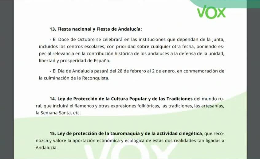 Violencia de género, inmigración ilegal y cambio en el Día de Andalucía, entre los puntos marcados por Vox para negociar con el PP Violencia de género, inmigración ilegal y cambio en el Día de Andalucía, entre los puntos marcados por Vox para negociar con el PP