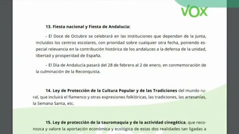 Imagen del documento con las condiciones de Vox en Andaluc&iacute;a