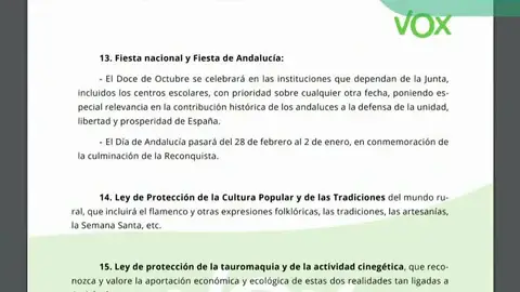 Imagen del documento con las condiciones de Vox en Andalucía Imagen del documento con las condiciones de Vox en Andalucía