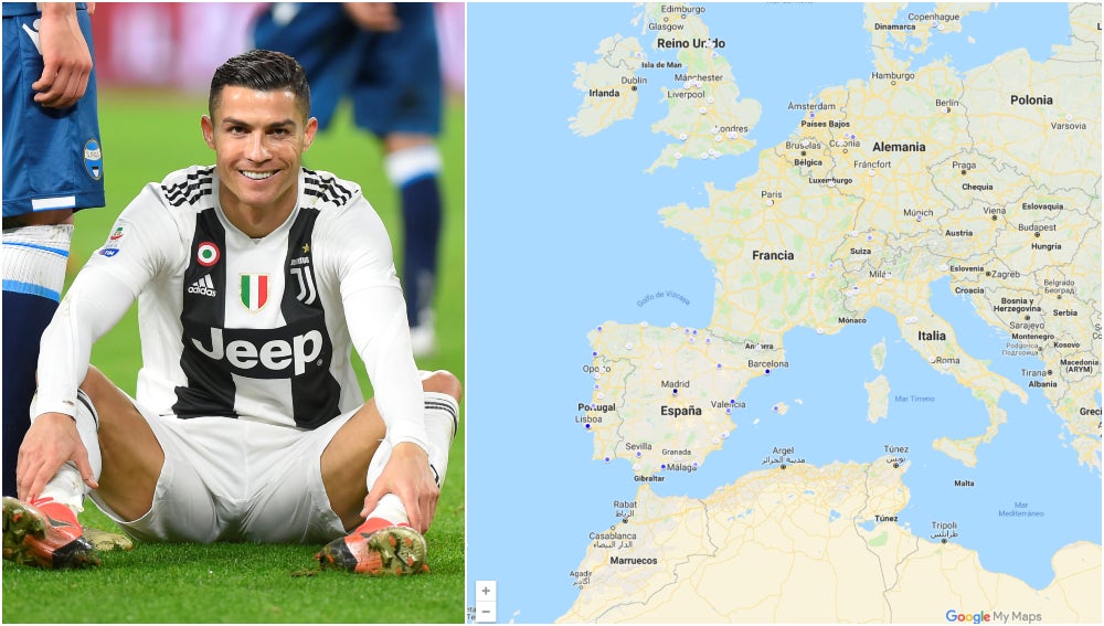 Crean un mapa con la localización de todos los goles de Cristiano Ronaldo Crean un mapa con la localización de todos los goles de Cristiano Ronaldo