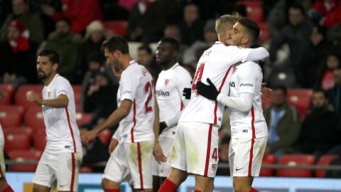Andr&eacute; Silva celebra el 1-2 en San Mam&eacute;s
