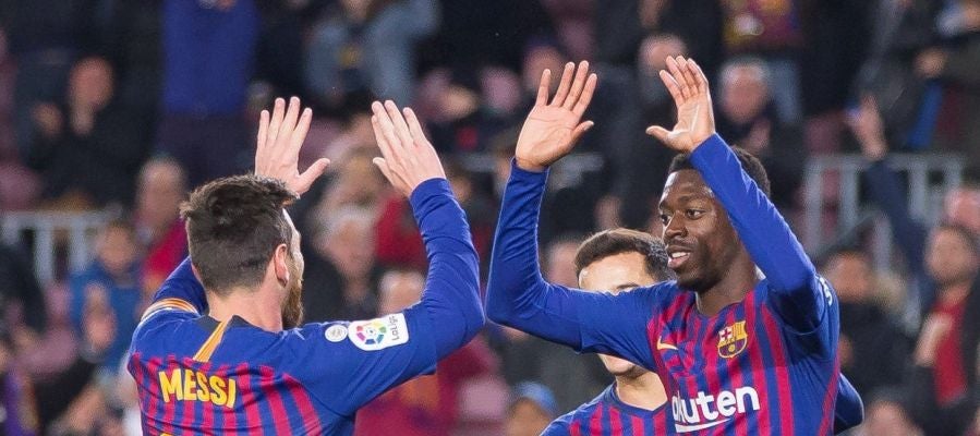 Messi, Dembelé y Coutinho, ante el Levante Messi, Dembelé y Coutinho, ante el Levante