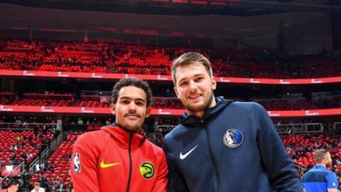 Trae Young y Luka Doncic, antes de un Hawks-Mavericks
