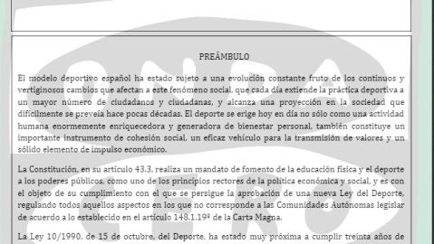 borrador del anteproyecto Ley del Deporte