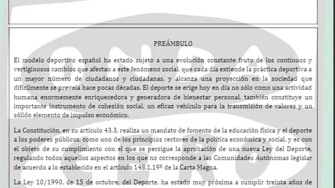 borrador anteproyecto Ley del Deporte borrador del anteproyecto Ley del Deporte