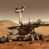Representacion artística del rover Opportunity en Marte 