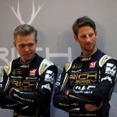 Magnussen y Romain Grosjean, en la presentación del Haas