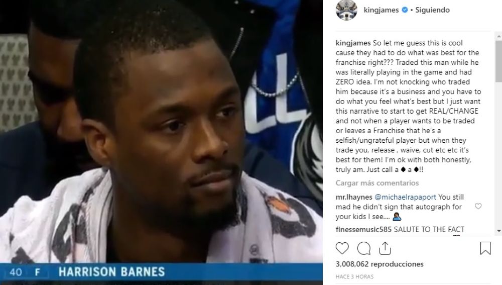 LeBron James critica el traspaso de Harrison Barnes en pleno partido