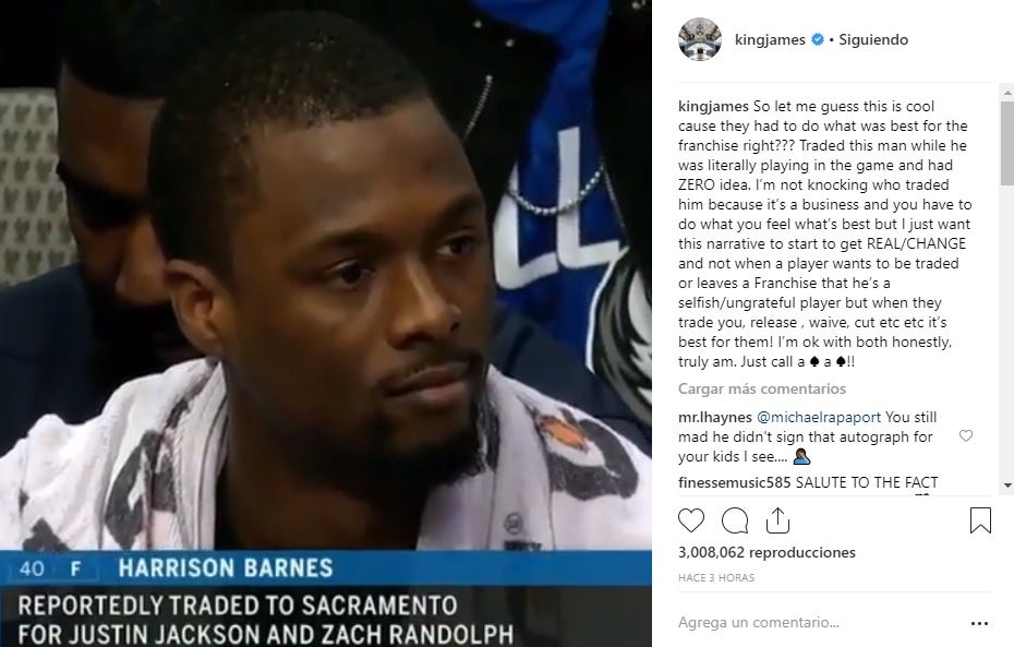 Los Mavs traspasan a Harrison Barnes en pleno partido y LeBron James enfurece: "Él no tenía ni idea" Los Mavs traspasan a Harrison Barnes en pleno partido y LeBron James enfurece: "Él no tenía ni idea"