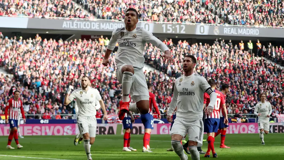 Casemiro celebra su gol contra el Atlético de Madrid Casemiro celebra su gol contra el Atlético de Madrid