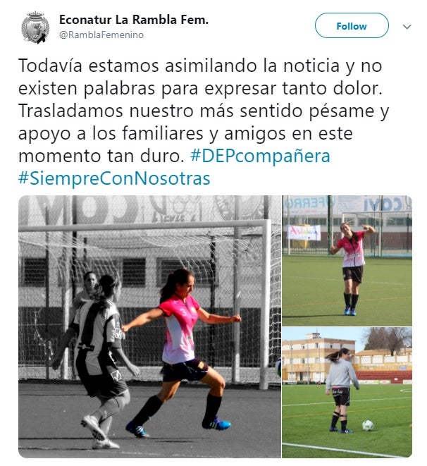 La RFEF lamenta la muerte de Raquel Delgado, jugadora de La Rambla y maquinista del tren de Castellgalí La RFEF lamenta la muerte de Raquel Delgado, jugadora de La Rambla y maquinista del tren de Castellgalí