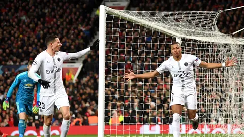 Mbappé celebra su gol en Old Trafford Mbappé celebra su gol en Old Trafford