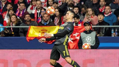 Cristiano Ronaldo, en un momento de su encuentro en el Wanda. 