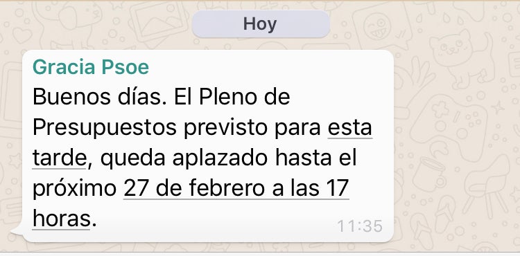 El PP lamenta la decisión "unilateral" del PSOE de posponer el pleno de presupuestos El PP lamenta la decisión "unilateral" del PSOE de posponer el pleno de presupuestos