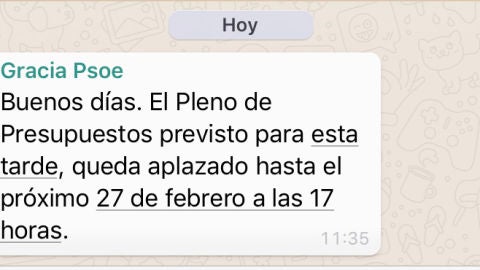El PP ha hecho p&uacute;blico el Whatsapp enviado por el equipo de Gobierno