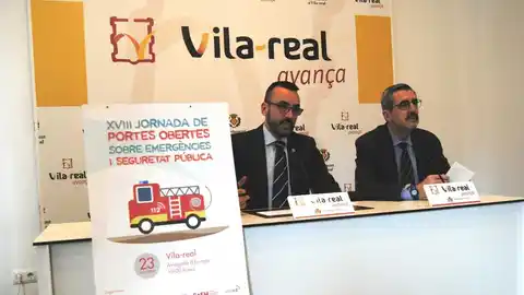 L´Alcalde José Benlloch junt amb el director de l´Agència de resposta a l´Emergència i Seguretat durant la presentació de la fira. La cita, oberta a tot el públic. estarà present en Vila-real el pròxim dissabte 23 de febrer.