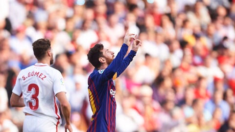 Messi celebra un gol ante el Sevilla