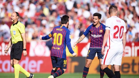 Leo Messi celebra un gol en el S&aacute;nchez Pizju&aacute;n