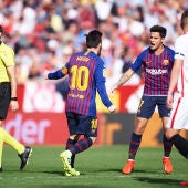 Leo Messi celebra un gol en el Sánchez Pizjuán