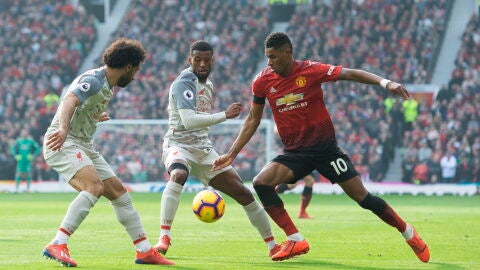 Marcus Rashford, en acci&oacute;n ante el Liverpool