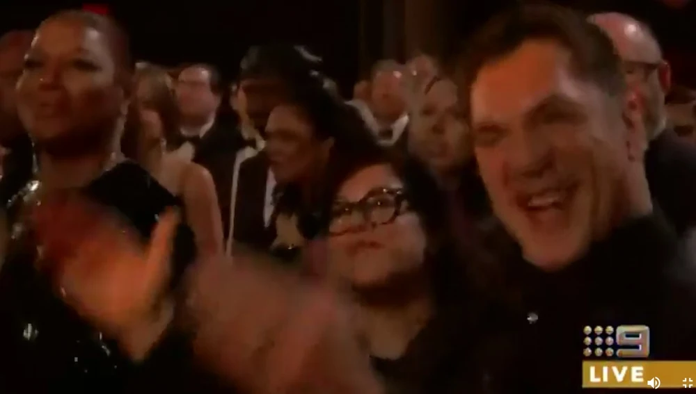 Javier Bardem durante la actuación de Queen en los Oscar 2019
