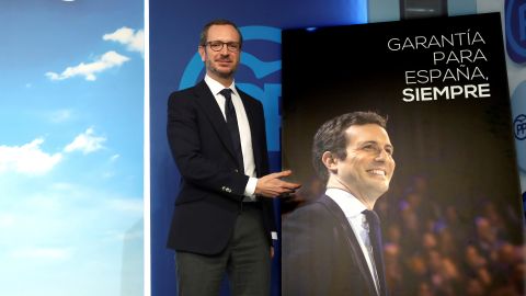 El vicesecretario de Organizaci&oacute;n del PP, Javier Maroto, presenta el lema de precampa&ntilde;a del 28 de abril