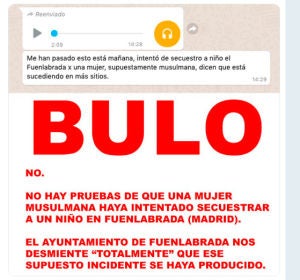 El bulo de que una mujer musulmana ha intentado secuestrar a un niño en Fuenlabrada El bulo de que una mujer musulmana ha intentado secuestrar a un niño en Fuenlabrada
